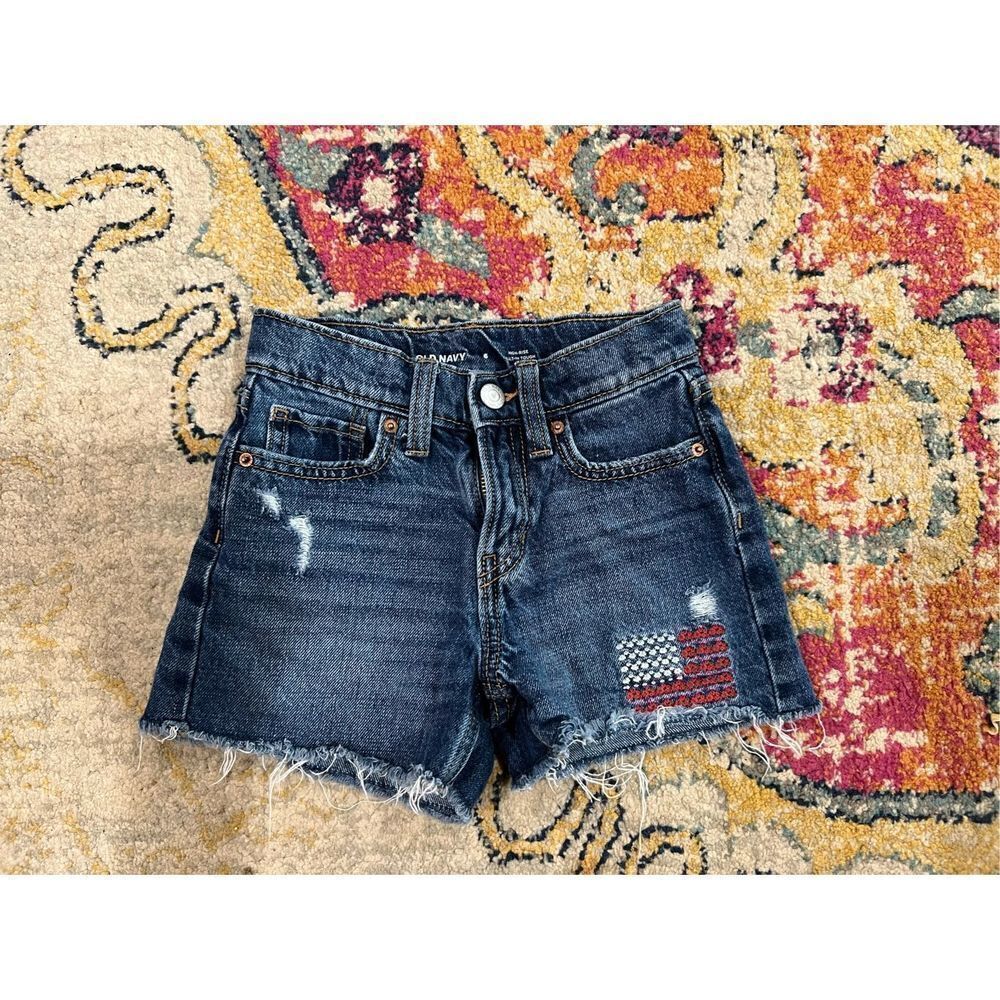 Old Navy High Rise Distressed American Flag Denim Shorts S